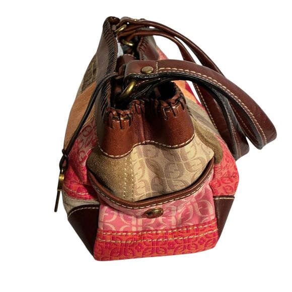 Fossil Patchwork Multicolored Purse With Zipper, Side Pockets. Brown Trim/straps - Picture 4 of 12